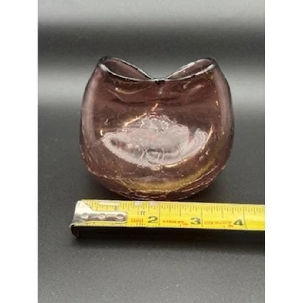 Vintage Blenko Amethyst Art Glass Vase Crackle MCM Hand Blown‎ Decor